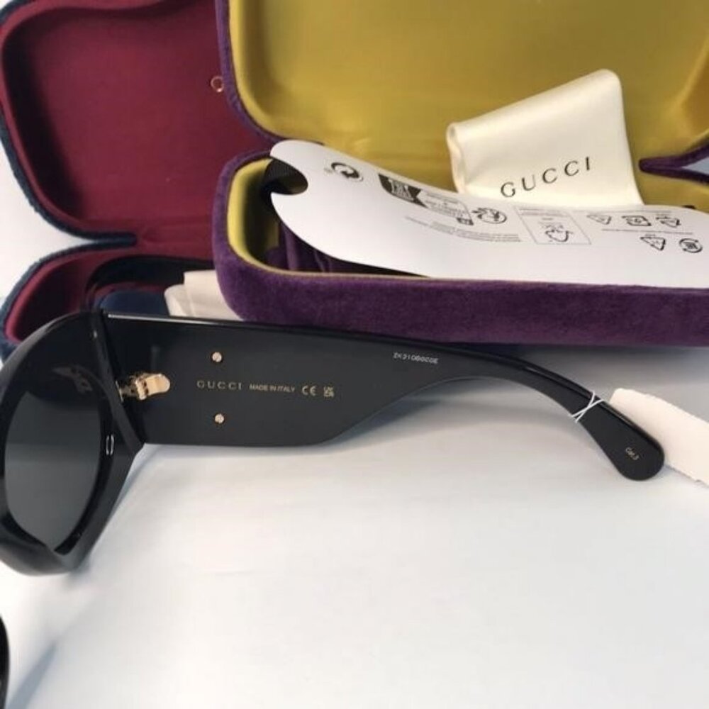 New- 💯 Original  Gucci GG0810S 001 Oval Quilted Thick Rim sunglasse - Picture 8 of 17